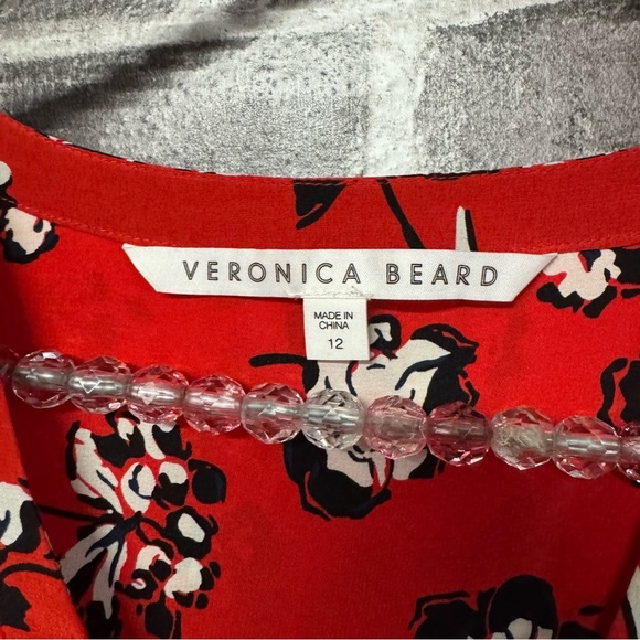 Veronica Beard silk garland blouse Red Puff Sleeve Ruched button down - Picture 5 of 10